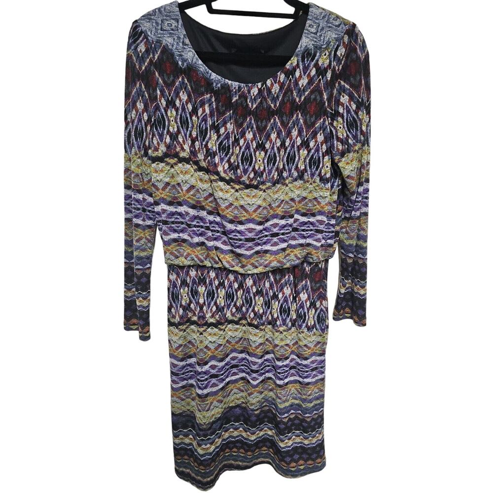R&M RICHARDS Womens Size 14 Dress Long Sleeve Lined Knee Length Blouson Artsy